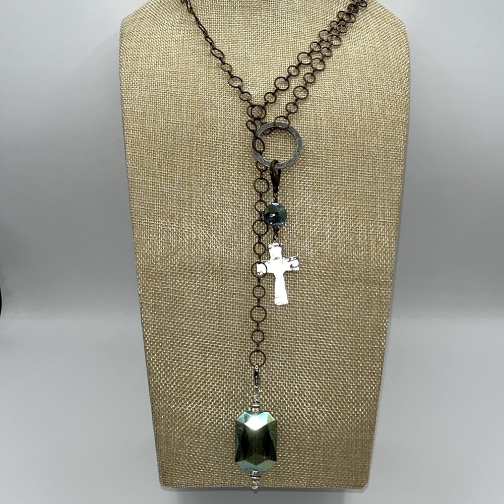 Mixed Metals Crystals and Cross Necklace